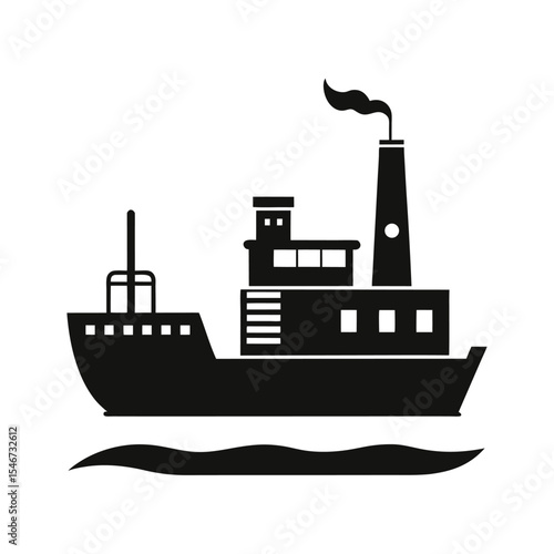 A steam ship sails on the water isolated on white background