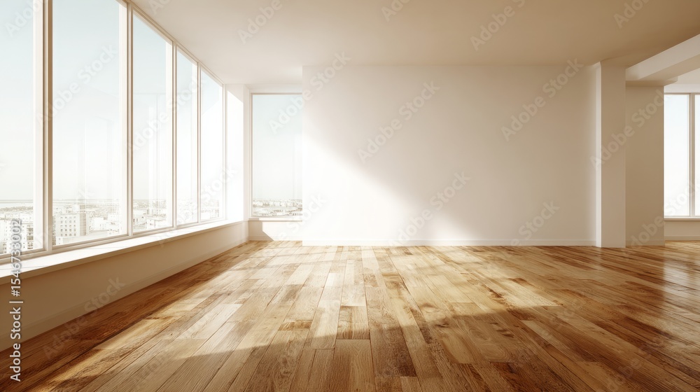 Fototapeta premium Minimalist wooden office corner with white walls