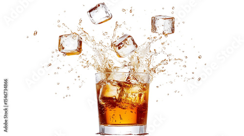 Splashing of coca with ice cubes