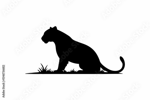 Sleek Panther Silhouette Stalking Through Tall Grass Landscape