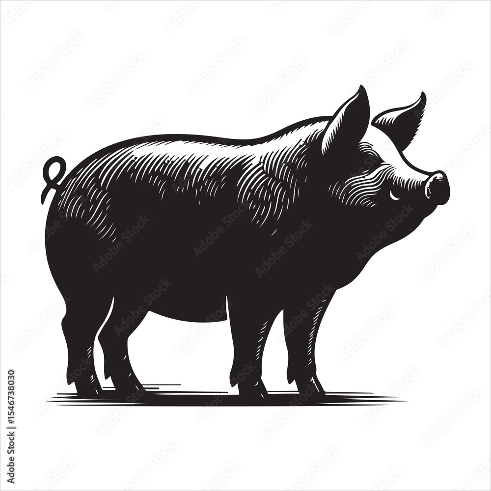 Fototapeta premium Silhouette vector of a pig standing on a white background