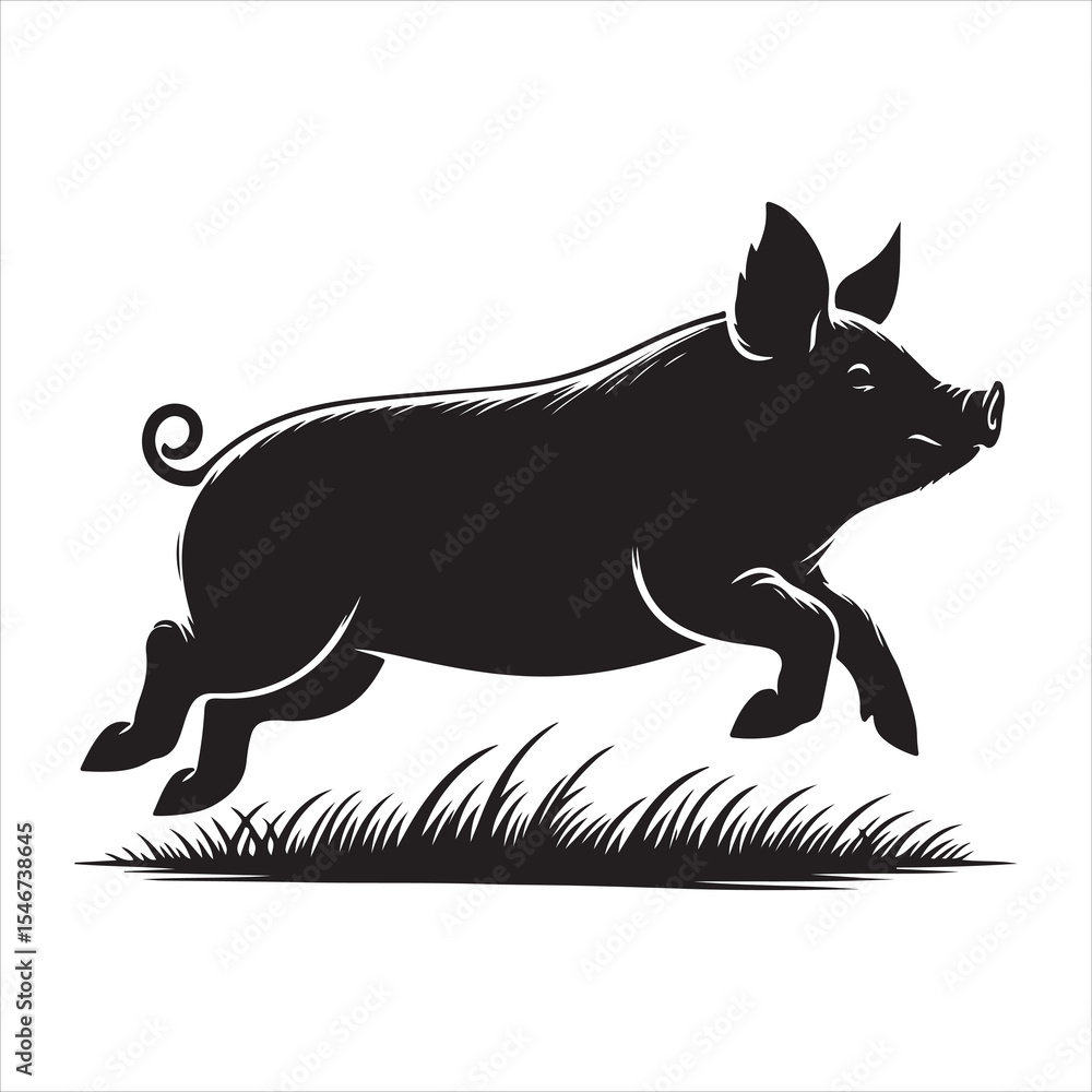 Obraz premium Silhouette vector of a pig standing on a white background