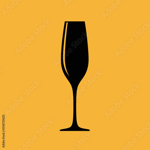 Silhouette of a champagne flute on a yellow background, minimalistic design, copy space