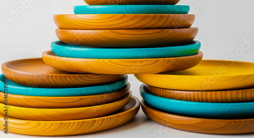 Colorful stack of wooden plates