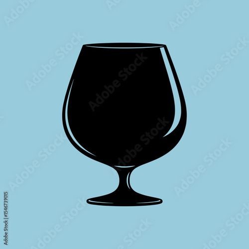 Silhouette of a brandy glass on a light blue background, minimalistic design, copy space
