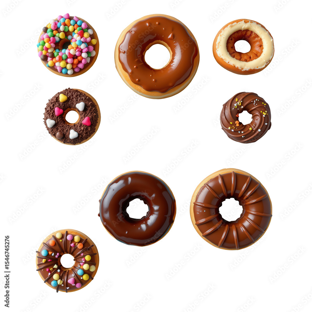 Fototapeta premium Colorful Assortment of Delicious Donuts on a Bright Background for Sweet Treat Lovers and Food Enthusiasts