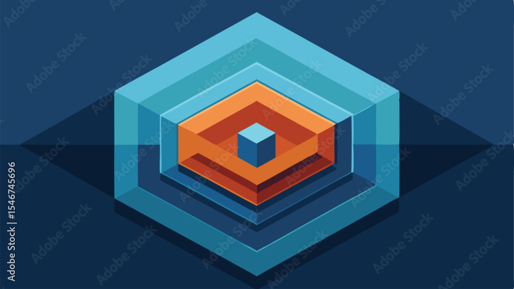 Obraz premium Geometric abstract illustration of a multilayered cube in isometric perspective