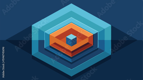 Geometric abstract illustration of a multilayered cube in isometric perspective
