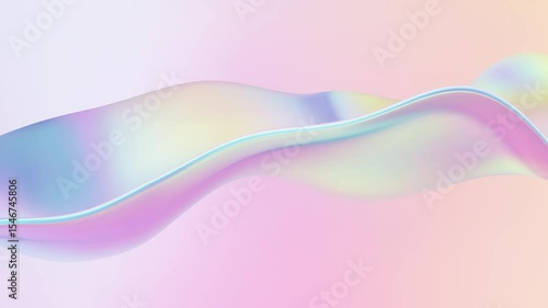 Abstract 3D liquid wave background with glass ribbon fluid and blue shapes. Featuring holographic gradient for iridescent flow texture and light. Spectral wallpaper movement. 4k Seamless loop.