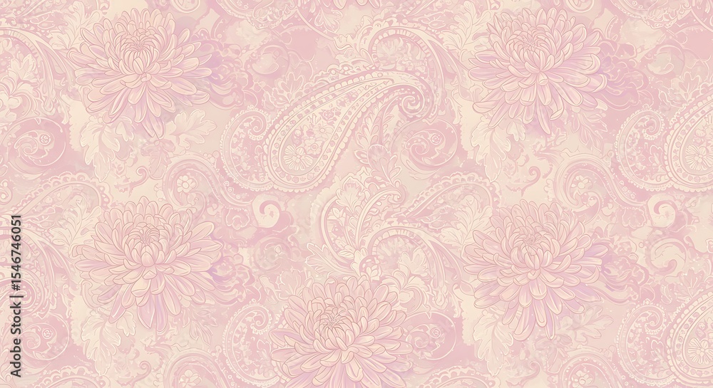 Elegant Pink Paisley and Floral Pattern Seamless Texture
