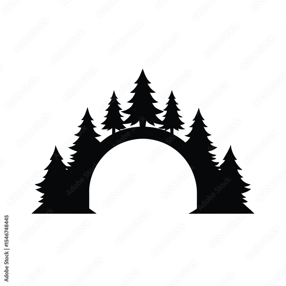 Obraz premium Silhouette of a Forest Archway Majestic Evergreen Trees Framing an Arch Creating a Gate Among the Tall Trees Black and White Forest Landmark Forested Arch