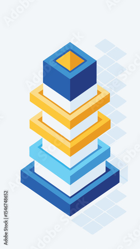 Isometric stacked layers graphic representing business growth and success in design