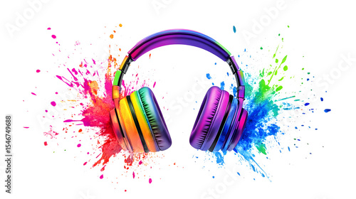Rainbow Headphones Color Splash isolated on a transparent background