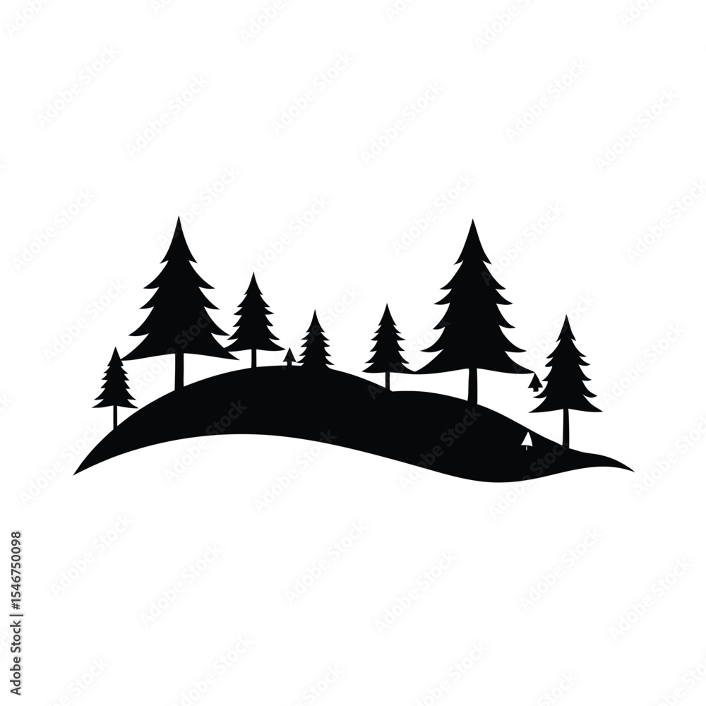 Obraz premium Silhouette of Pine Trees on a Hill Nature Illustration