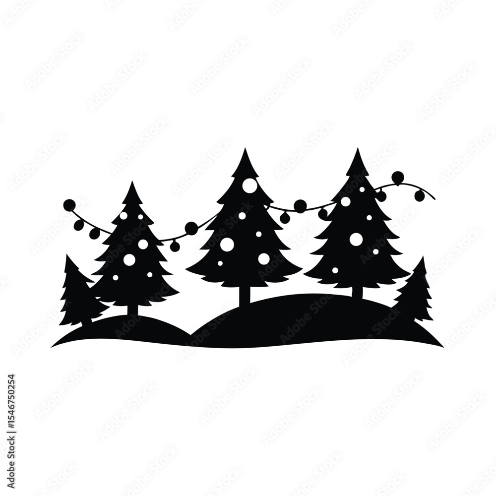 Obraz premium Elegant Silhouette of Christmas Trees with Festive Lights A Simple, Vector Illustration
