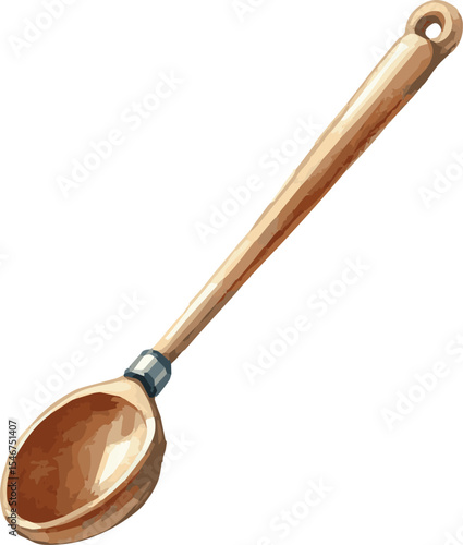 Vector watercolor painted illustration of a wooden spoon
