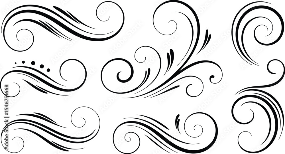 Fototapeta premium Black Swirl Design Elements Set Floral Flourishes Vector Graphics