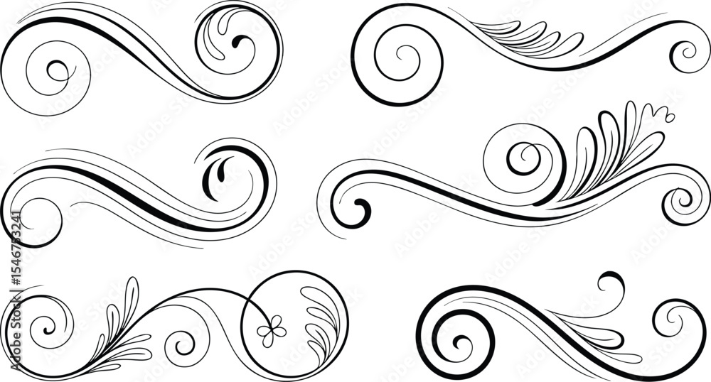 Six Black Swirl and Floral Design Elements vector Six Black Swirl and Floral Design Elements vector