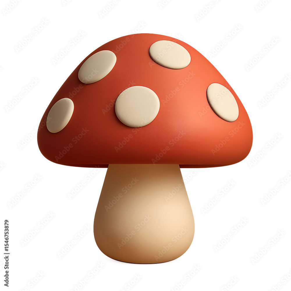 Cartoon Mushroom with Red Cap and White Spots Isolated on white, Playful and Whimsical Illustration Style Image Cartoon Mushroom with Red Cap and White Spots Isolated on white, Playful and Whimsical Illustration Style Image