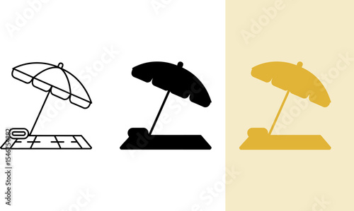 Beach umbrella vector illustration summer vacation seaside resort holiday parasol sunshade icon design set editable stock vector