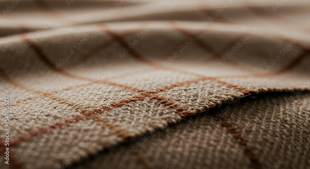 Close-up of Textured Beige and Brown Woven Fabric with Subtle Plaid Pattern Close-up of Textured Beige and Brown Woven Fabric with Subtle Plaid Pattern