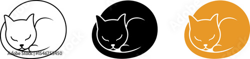 Sleeping cat vector illustration, cute kitten curled up, pet animal drawing, cat logo design vector editable stock vector