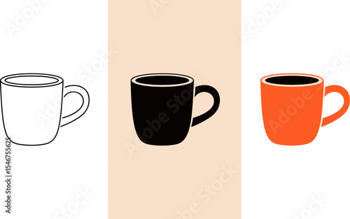 Coffee mug vector illustration set design for cafe menu and branding template with three cups style editable stock vector