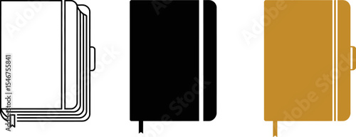 Notebooks vector illustration set journal diary sketch black gold outline stationery paper blank pages editable stock vector
