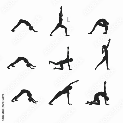 Yoga poses silhouette sequence for wellness