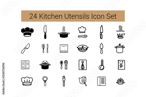set of 24 kitchen utensil icons