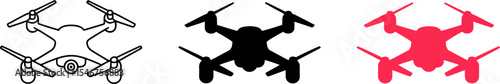 Drone vector illustration set aerial photography quadcopter flying machine outline and silhouette icons editable stock vector