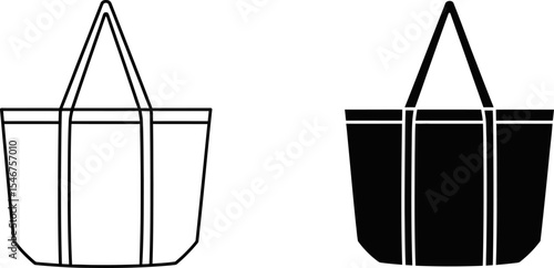 Outline and solid fill tote bag vector illustration for fashion shopping and travel accessory design art editable stock vector