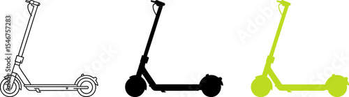 Electric scooter vector set illustration, scooter outline, black and green scooter, transportation ride editable stock vector