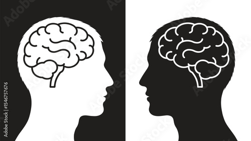 "Human Brain Silhouettes: Superior View Anatomy in Black and White Line Art"