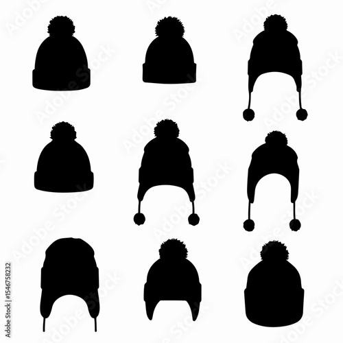 Winter hat silhouette collection of warm headwear