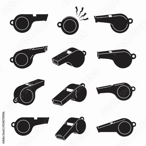 Whistle set with various types in black style
