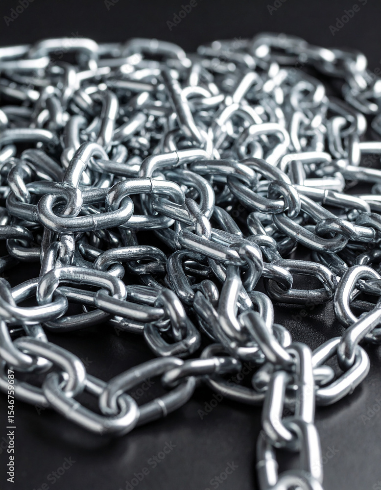 Fototapeta premium Silver color chain link on black background.