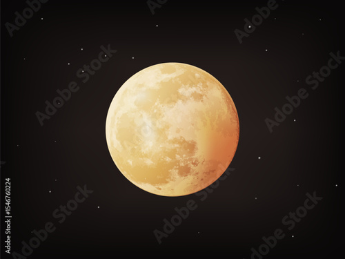 Super Moon and Night black sky with stars 3D render vector illustration. Moon cartoon realistic icons for web design