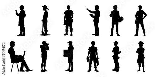 Silhouette Icons Of Diverse Occupations And Activities. Professional And Daily Life Solid Symbol Collection. Career And Lifestyle For Infographics And Ui Design. Isolated Vector Illustration