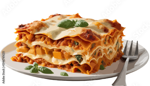 Butternut Squash Lasagna Isolated on a Transparent Background Creamy Healthy Comfort Food