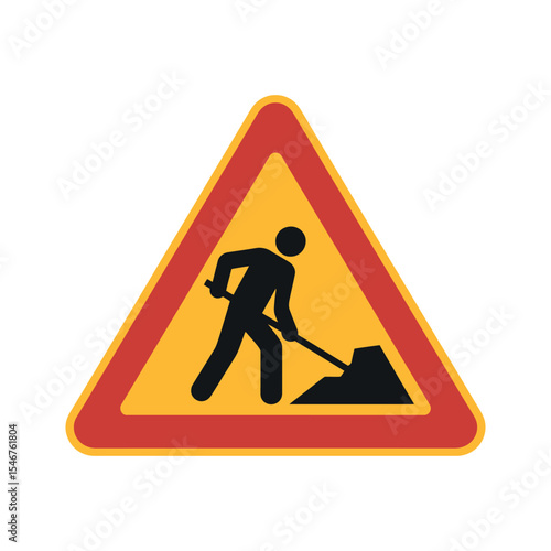 Road Work Ahead Warning Sign with Worker Silhouette