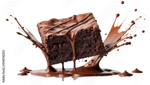Brownie piece with chocolate splash isolated on white background perfect dessert choice