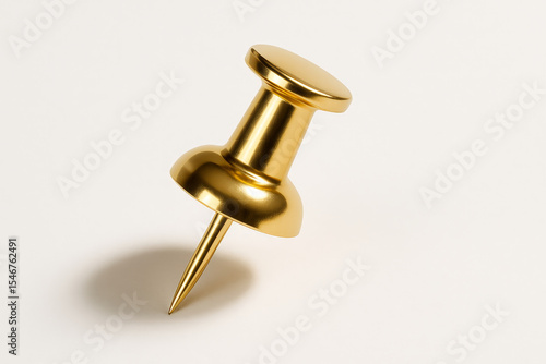 Metallic Gold Push Pin Casting Soft Shadow on White Background – Organization Concept