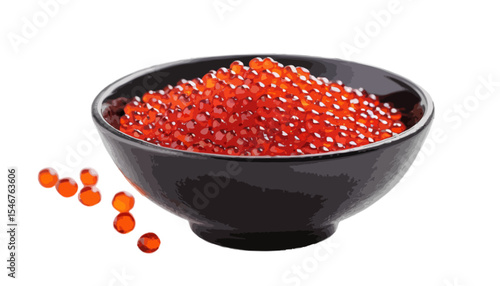  Black bowl with red caviar isolated on white background perfect appetizer dish