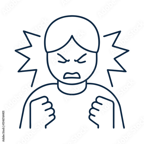 Angry face icon in linear outline