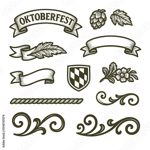 Vintage illustration elements for Oktoberfest beer branding design  