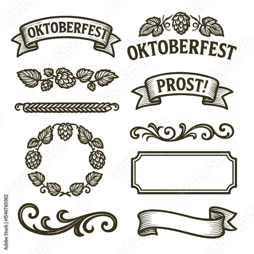 Vintage Oktoberfest illustrations with beer motifs and decorative elements  