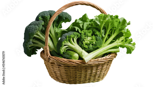A wicker basket filled with fresh green vegetables inspires healthy organic lifestyles