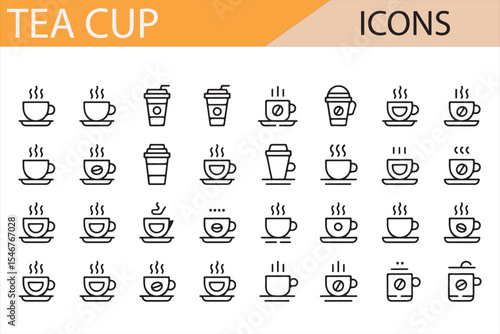 Icon Collection of Tea, Coffee, and Drinkware