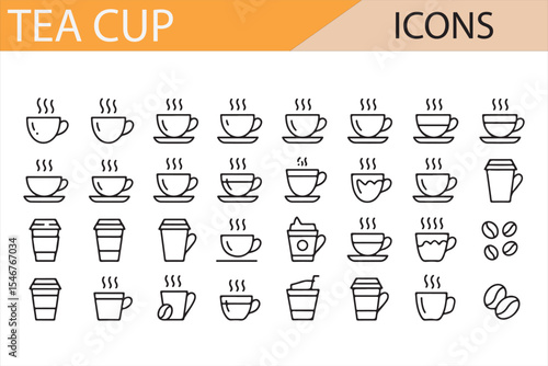 Set of Tea and Coffee Cup Icons with Steam